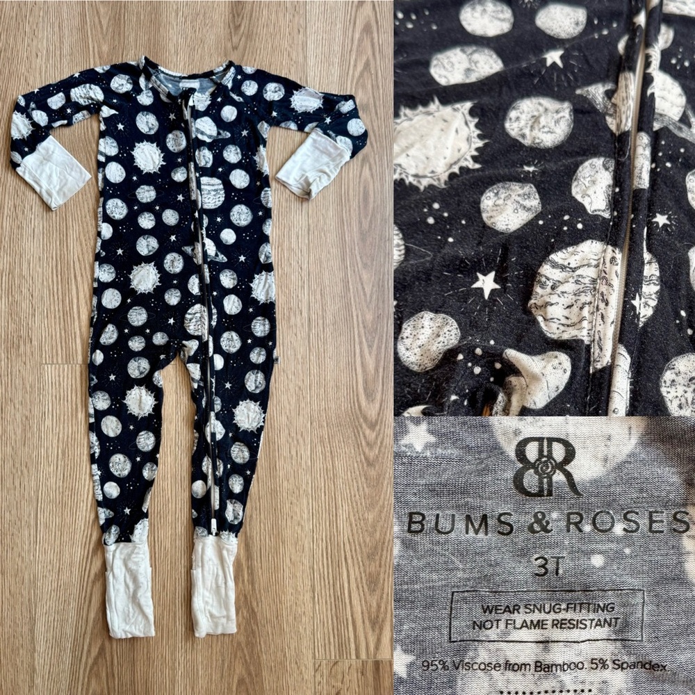 Bums & Roses toddler Space Planet Convertible Romper Footie Sleeper Bamboo